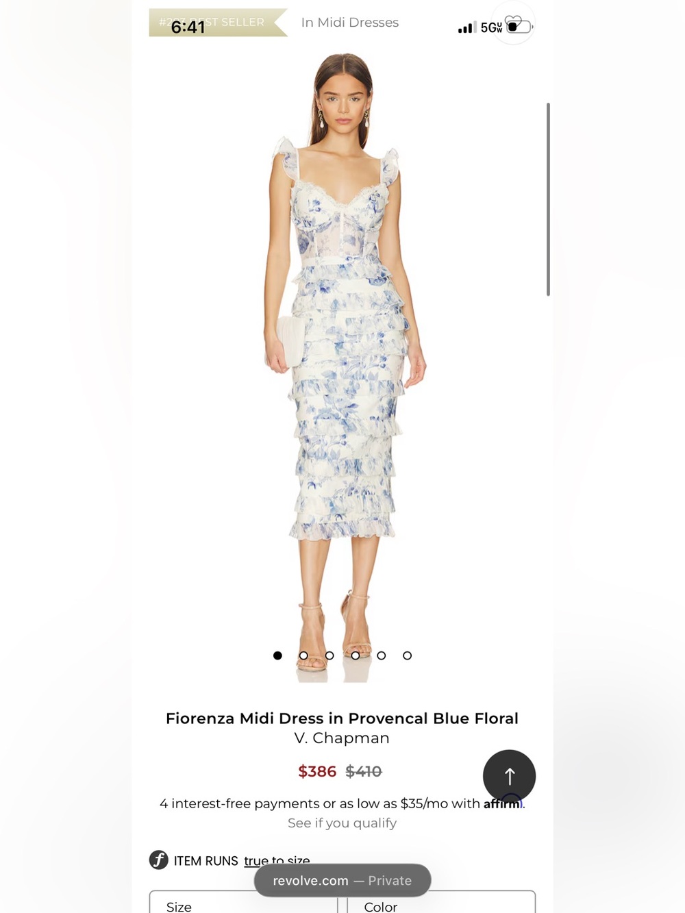 V. Chapman White and Blue Floral Ruffled Midi Dress
